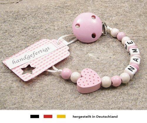 Herz Ornament Geburtstag Baby Schnullerkette mit Namen Handmade Namenskette/Schnullerhalter zur Geburt Blau/Grau Taufe für Junge