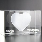 3D Glaskristall Herz mit zwei Wunschnamen