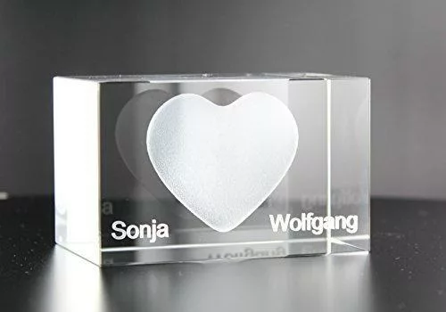 3D Glaskristall Herz mit zwei Wunschnamen