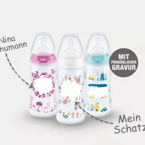 Babyflasche mit Gravur: Namen, Datum, Größe und Gewicht