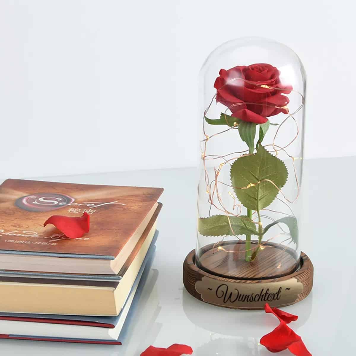 Geschenk-Idee für Männer Frauen Geburtstag Valentinstag Smyla 3D Gravur Personalisiert Glas-Kristall Mit Name | Geschenk mit Multi-Color LED in Premium Geschenkbox Rosem-Motiv Eine Rose für 