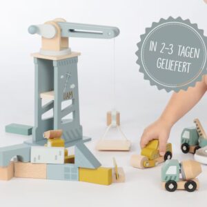 Großer Holz-Kran mit Zubehör personalisierbar