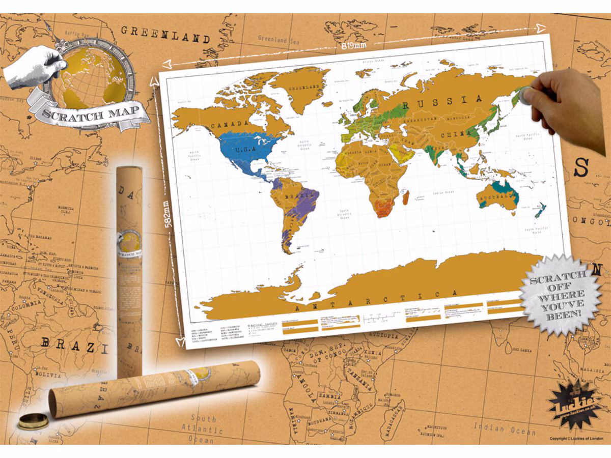 Stilvolle Weltkarte zum Rubbeln