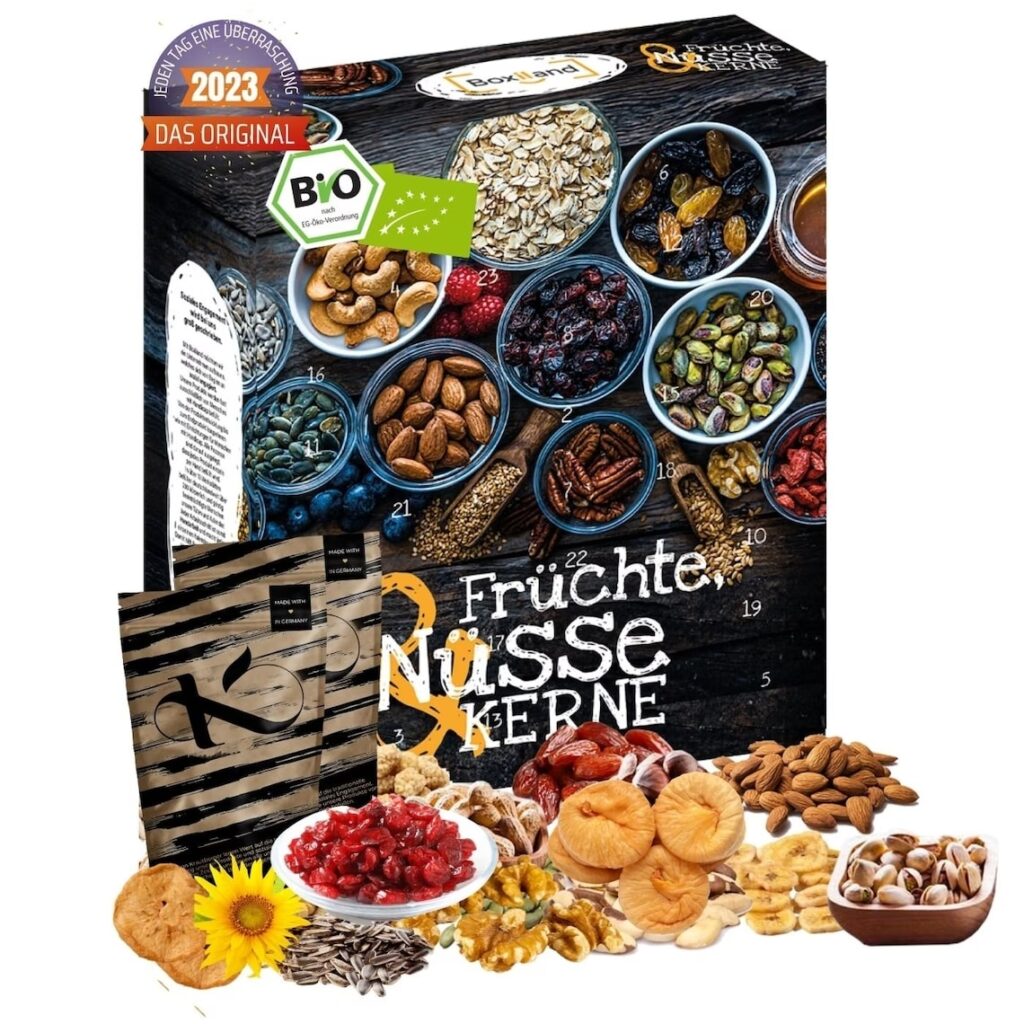 Früchte, Nüsse, Kerne Adventskalender in BIO-Qualität