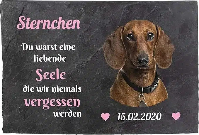 Gedenktafel für Tiere mit Foto Herz Schwarz/Weiss, Namen und Datum