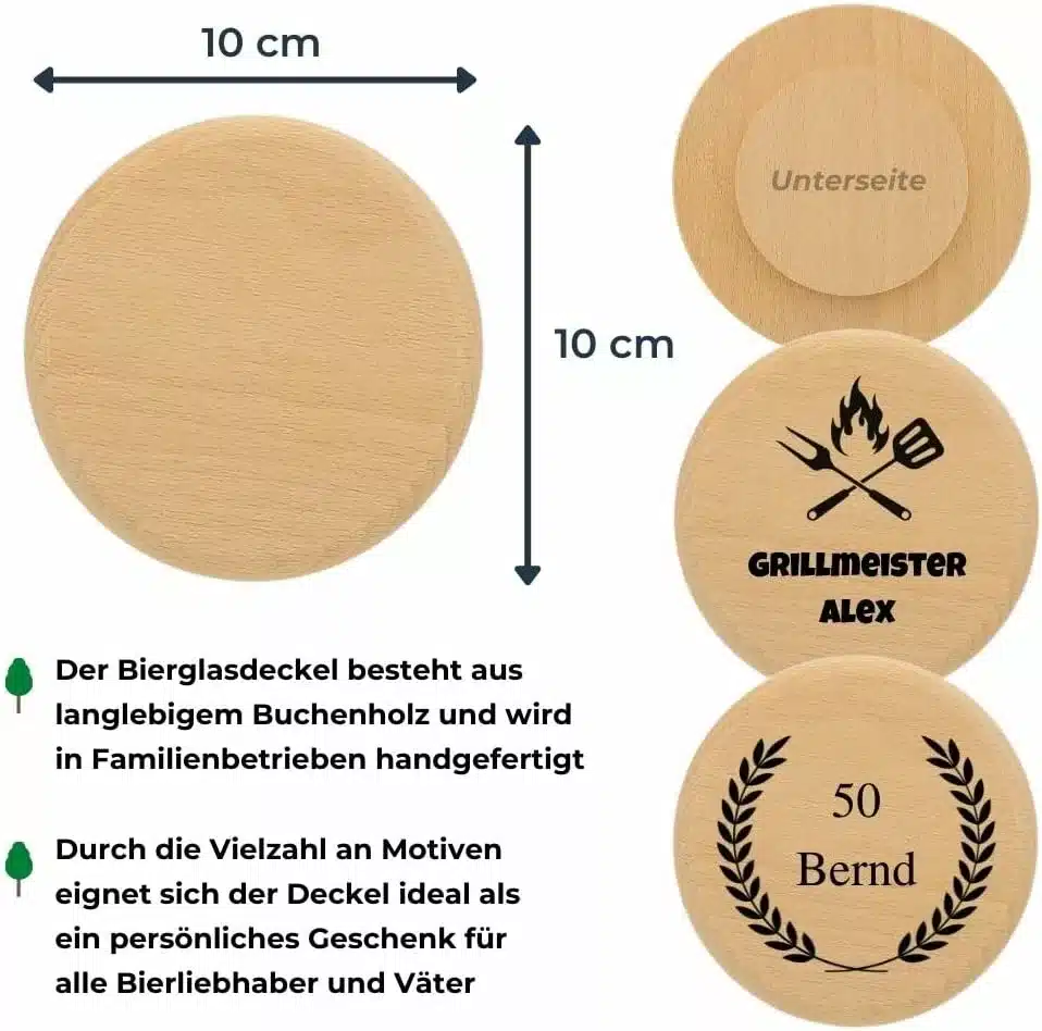 Bierdeckel aus Holz mit individueller Gravur