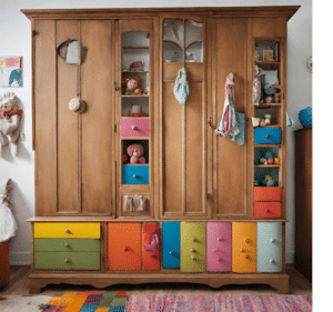 Schrank Kinderzimmer mit Holzknöpfen